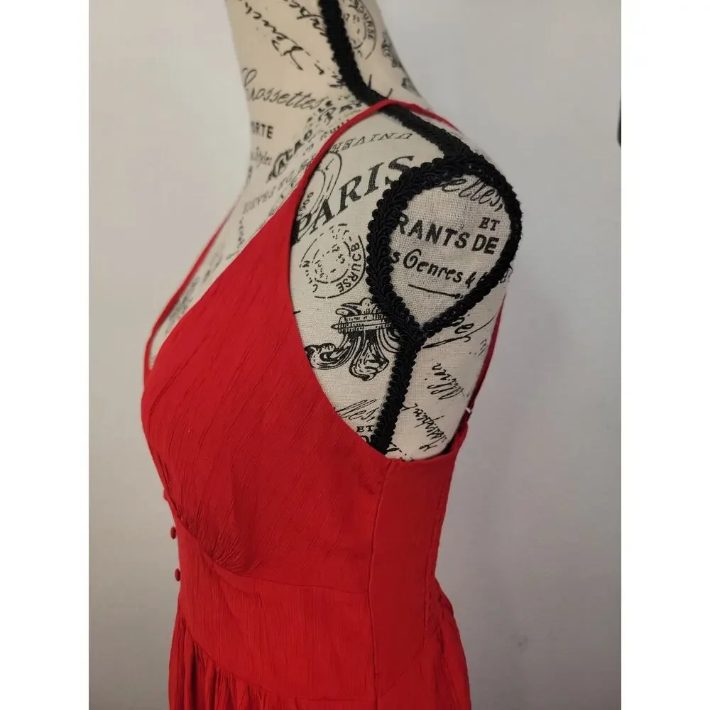Abercrombie & Fitch Maxi Dress Medium Tall MT Button Front Red Cottage Bohemian